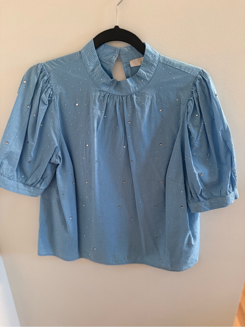Women’s LOFT Light Blue Crystal-Embellished Puff Sleeve Blouse